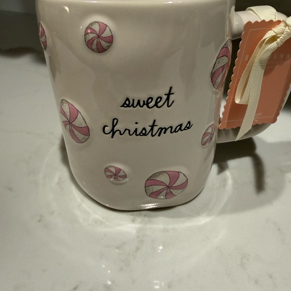 Rae Dunn pink peppermint “sweet Christmas” Mug NWT